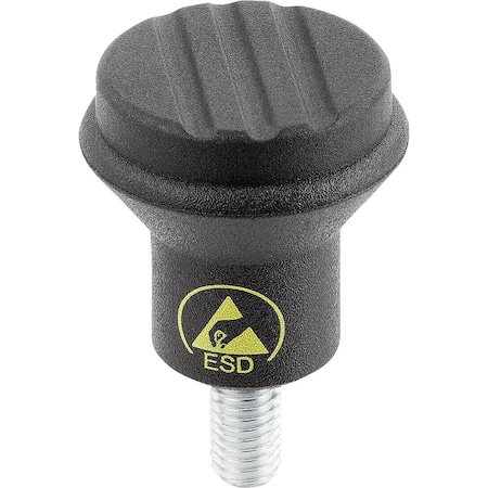 Kipp Mushroom Knob Antistatic Size:1 D=M05X10 D1=21 Thermoplastic, Black Ral9011, Comp:Steel K0251.110524X10